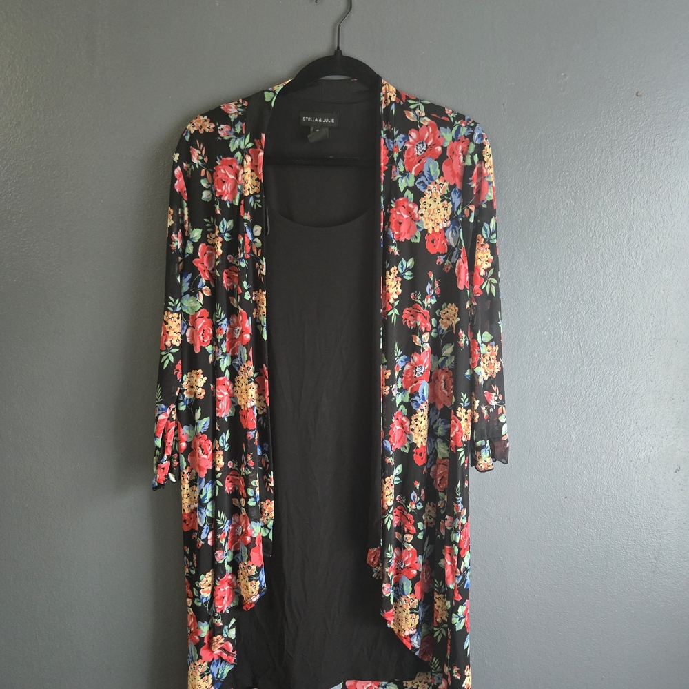 Stella & Julie Floral Print Open Front Kimono Style Cardigan Dress 16W - Picture 5 of 7